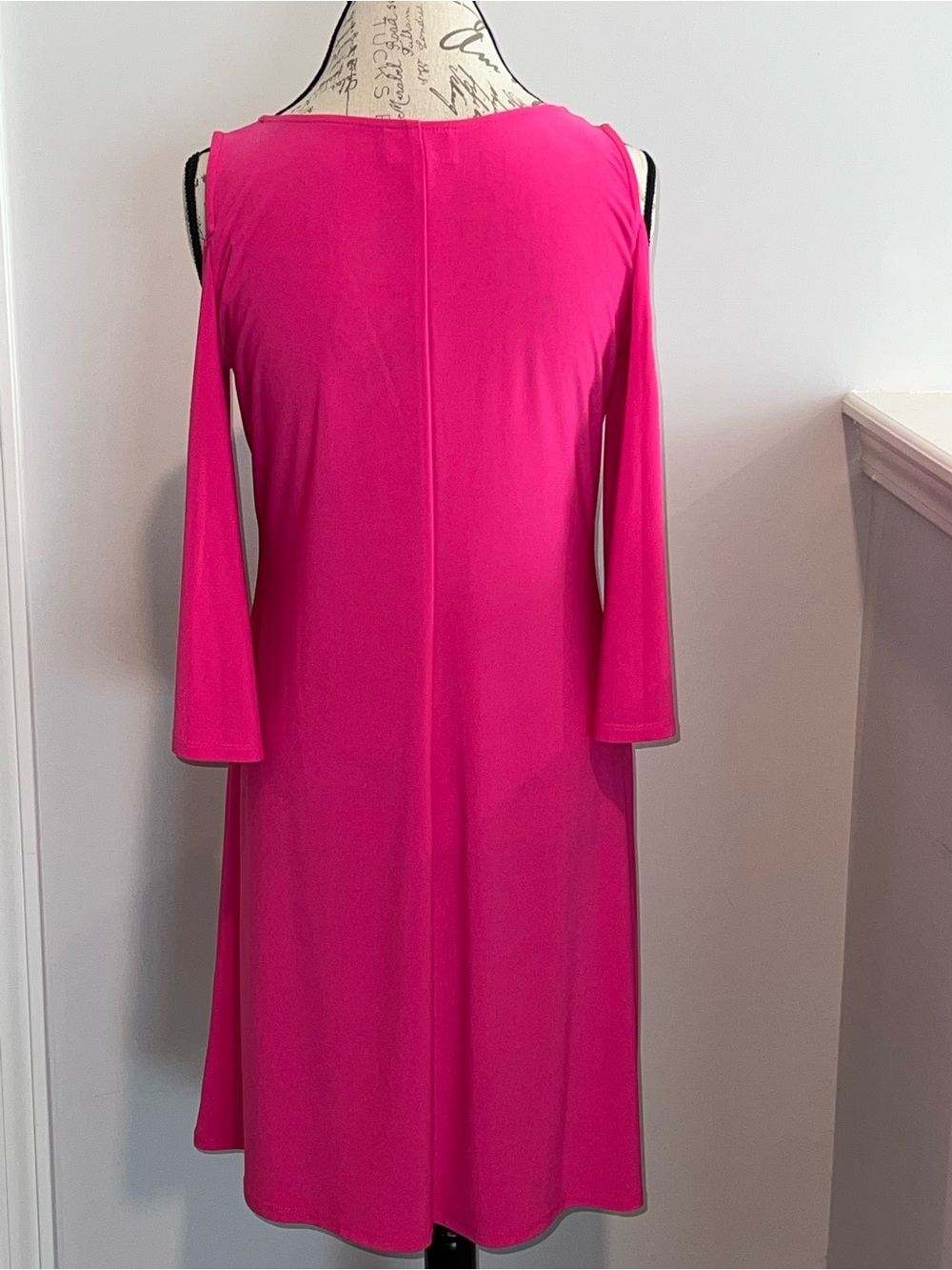 Bright Pink Cold-Shoulder V-Neck Midi Dress - Picture 6 of 9